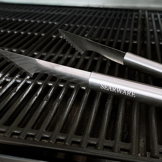 SEARWARE Barbecue Grill Tool Set - Stainless Steel - Strong Durable Design - Heat Resistant Glove & Bristle Free Grill Brush - Thermometer, Meat Injector, & Corn Skewers - Perfect For Smokers & Grills