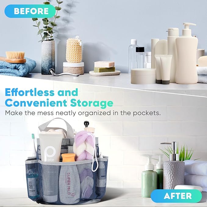 EUDELE 2 Pack Mesh Shower Caddy Portable for College Dorm Room Essentials, Shower Caddy Dorm with 8-Pocket Large Capacity,Shower Bag for Beach,Swimming,Gym