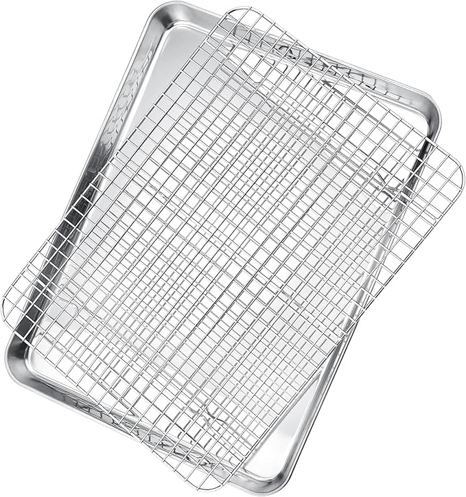P&P CHEF 16 + 10.4 Inch Cookie Baking Sheet Pan with Wire Rack,4 Pcs