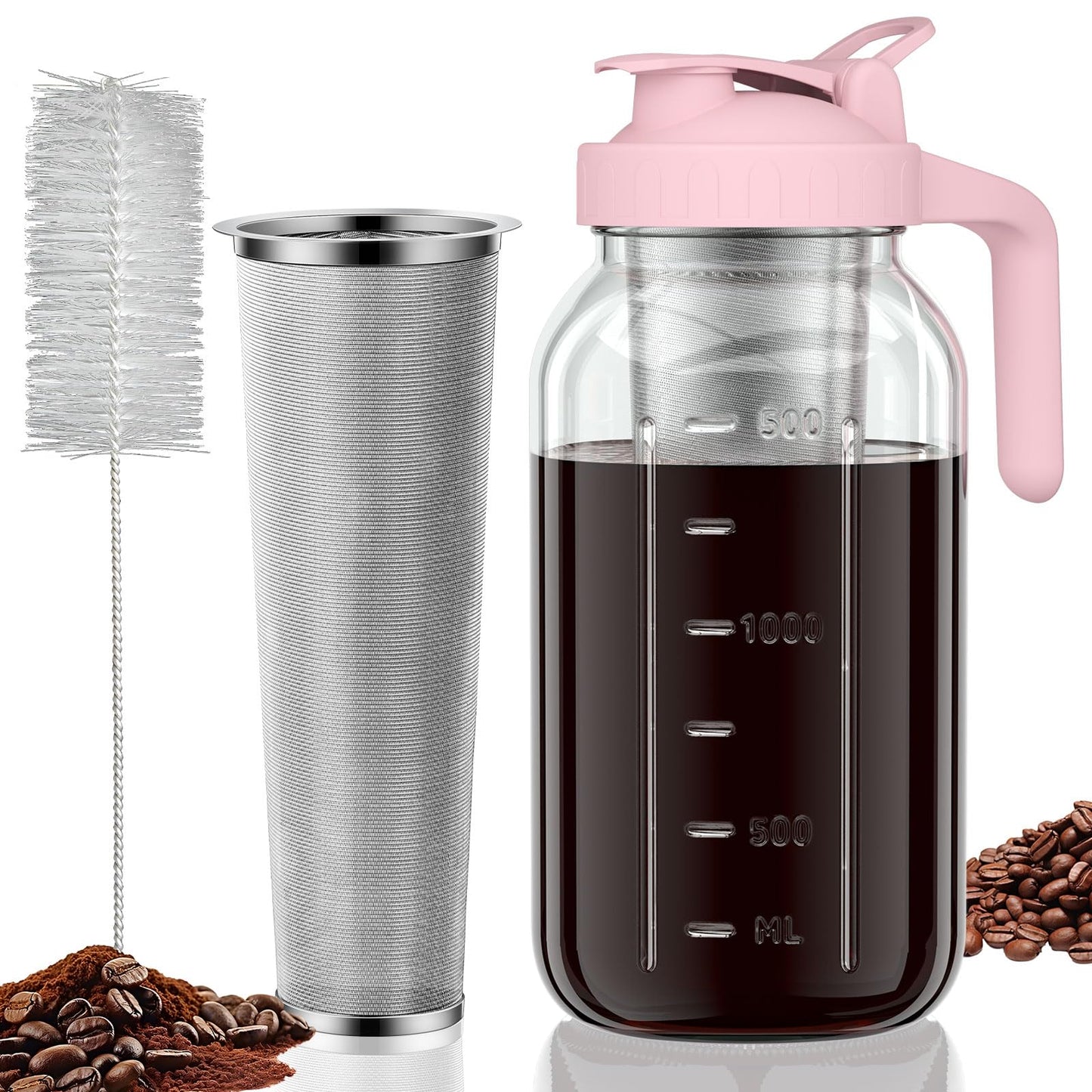 JunVpic Cold Brew Coffee Maker, 64 oz Glass Mason Jar Pitcher