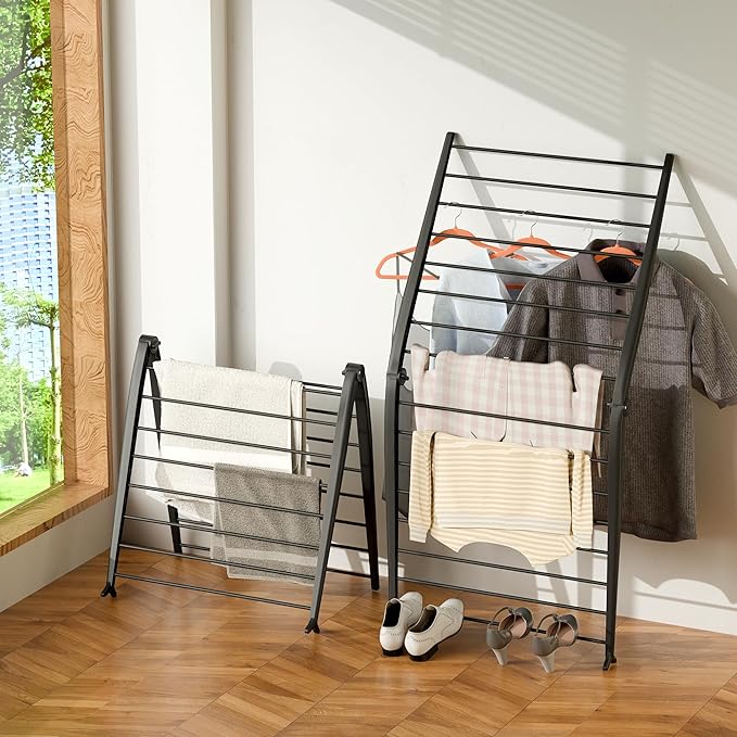 Whitmor Spacemaker Folding Drying Rack, Indoor Clothes Organizer with Patent-Pending Design, Space Saving, 6" L x 26" W x 51.5" H, Black