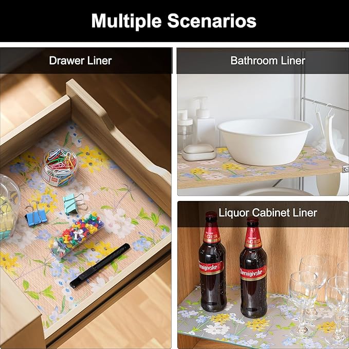 Cooyes Shelf Liner – Premium Non-Adhesive Cabinet & Drawer Liner for Kitchen – Waterproof Shelf Paper with Modern Pattern – Durable EVA Cabinet Mat – Easy to Cut （17.5" W x 360" L）