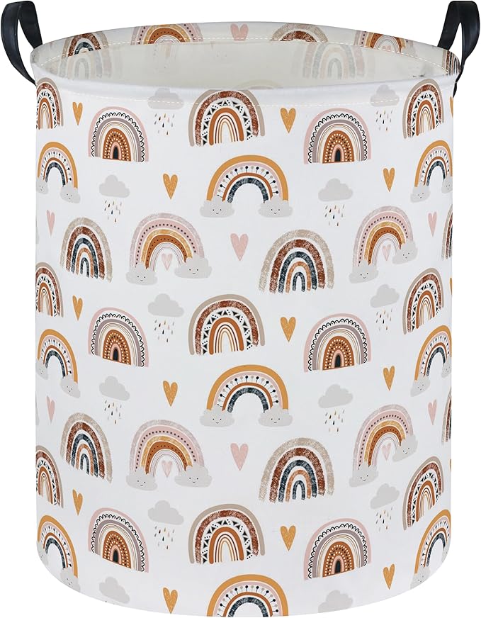 Kids Laundry Basket Rainbow Hamper for Nursery Boho Hamper Cute Kids Storage Bin Organizer Room Decor for Home(Boho rainbow)