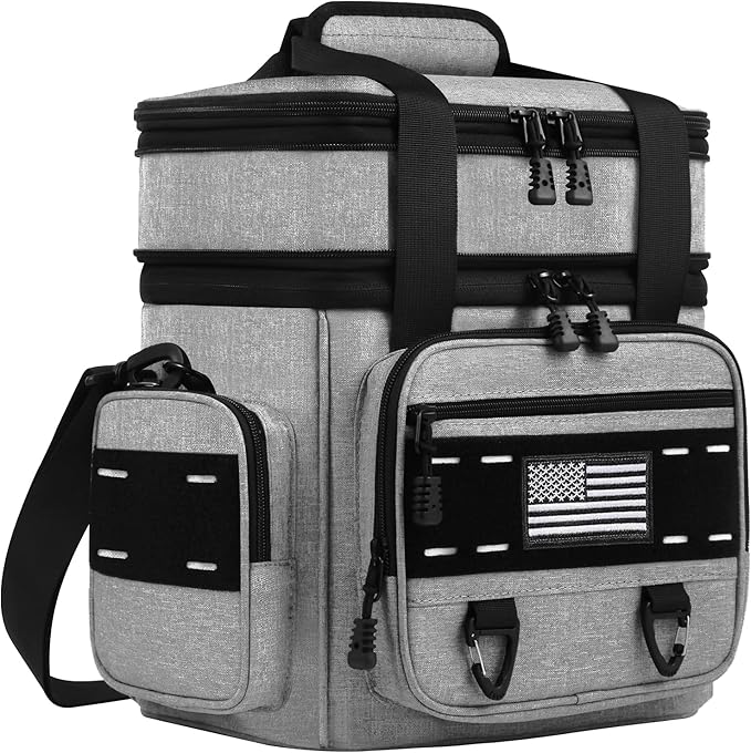 Expandable Tactical Lunch Box, Large Insulated Lunch Cooler Bag Heavy Duty Leakproof Lunch Pail for Men Adults Work Office Outdoor Picnic Trips,16L,Grey