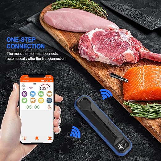 Wireless Meat Probe Thermometer with APP Control for BBQ Grill Smoker Oven