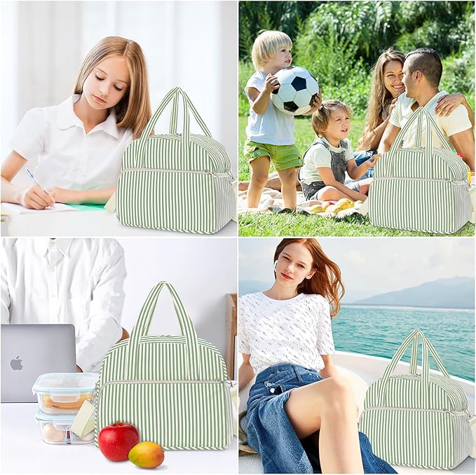 Coobiiya 12L Insulated Lunch Bag for Women & Men, Reusable Corduroy Lunch Tote, Large-Capacity Lunch Box with Leak-Resistant Liner
