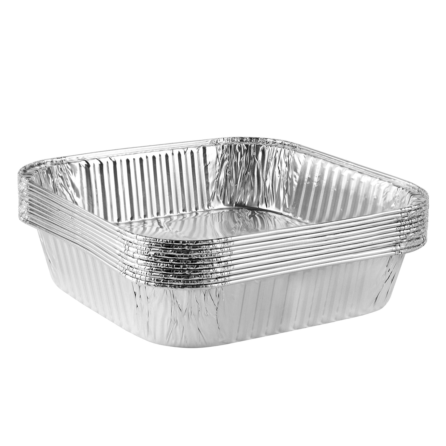 PLASTICPRO Disposable 8'' X 8'' X 2'' Inch Square Aluminum Tin Foil Baking Pans Bakeware - Cookware Perfect for Baking Cakes, Breads, Brownies, Bread, Meatloaf, Lasagna, Pack of 10