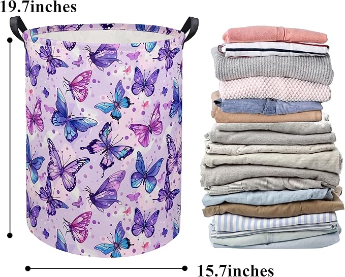 HIYAGON Butterfly Baby Laundry Basket & Toy Storage Bin, Purple Butterfly