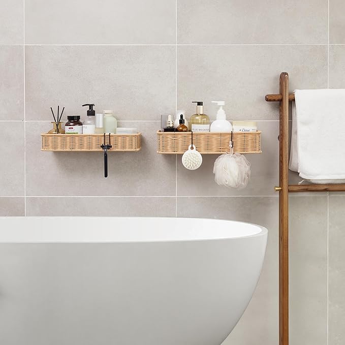 GRANNY SAYS Shower Caddy Hanging, 2 Pack Bathroom Shelves for Shower, Waterproof Shower Shelf for Inside Shower, Shower Shelves for Organization and Storage, Wicker Shower Rack for Home Decor, Natural