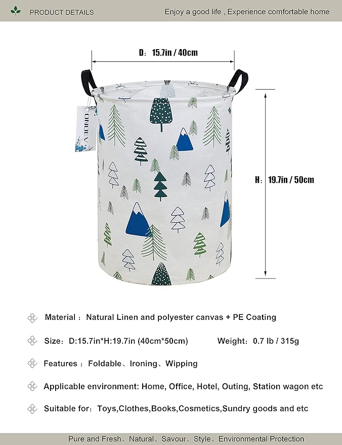 Round Fabric Storage Bin,Decorative Basket,Organizer Basket with Handles,for Clothes Storage,books and 19.7inch(H) x 15.7inch(D)