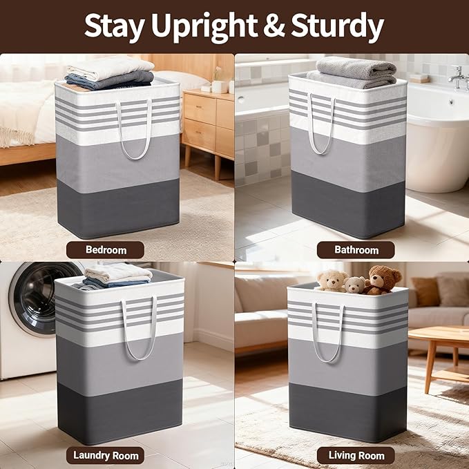 WOWBOX 2 Pack Laundry Hampers Baskets, Freestanding Dirty Clothes Hampers with Reinforced Handles & Cross Stitch & Waterproof Coating, for Laundry Bedroom Bathroom, 2 x 125L
