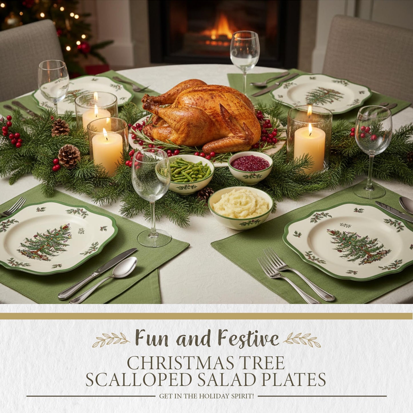 Spode Christmas Tree Scalloped Salad Plates - Set of 4