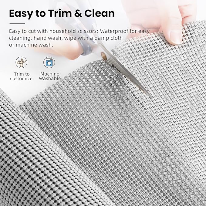 BAGAIL Drawer and Shelf Liner, 12 in X 10 Ft Non-Adhesive Shelf Liners for Kitchen Cabinets, Thick Strong Grip Liners for Desk, Shelves, Bathroom Drawers, Cabinet Protection - LightGrey