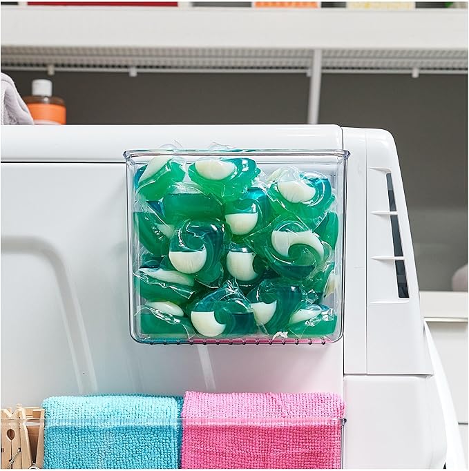 iDesign Magnetic Small Clear Plastic Organizer Bins for Laundry Room Storage - 4-Pack
