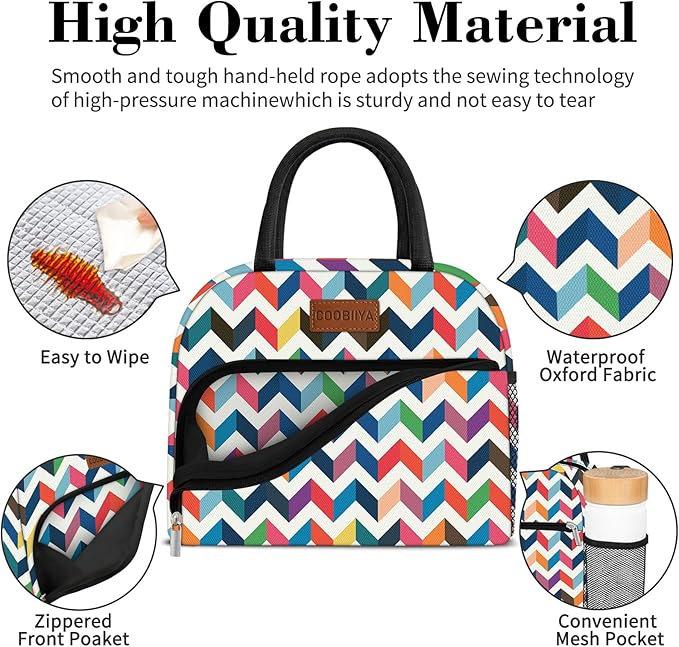 Coobiiya Lunch Bag Lunch Box for Women Men, Reusable Cute Lunchbag - Leakproof, Adult Insulated Lunch Box Tote with Large Capacity, Cooler Container for Work, Travel, Office（Pattern）