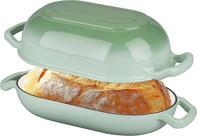 VORRINGARD Enameled Cast Iron Sourdough Bread Oven, Dutch Oven, Loaf Cast Iron Bread Pan for Homemade Bread Baking, Meatloaf Pan with Lid, 7QT, Pink