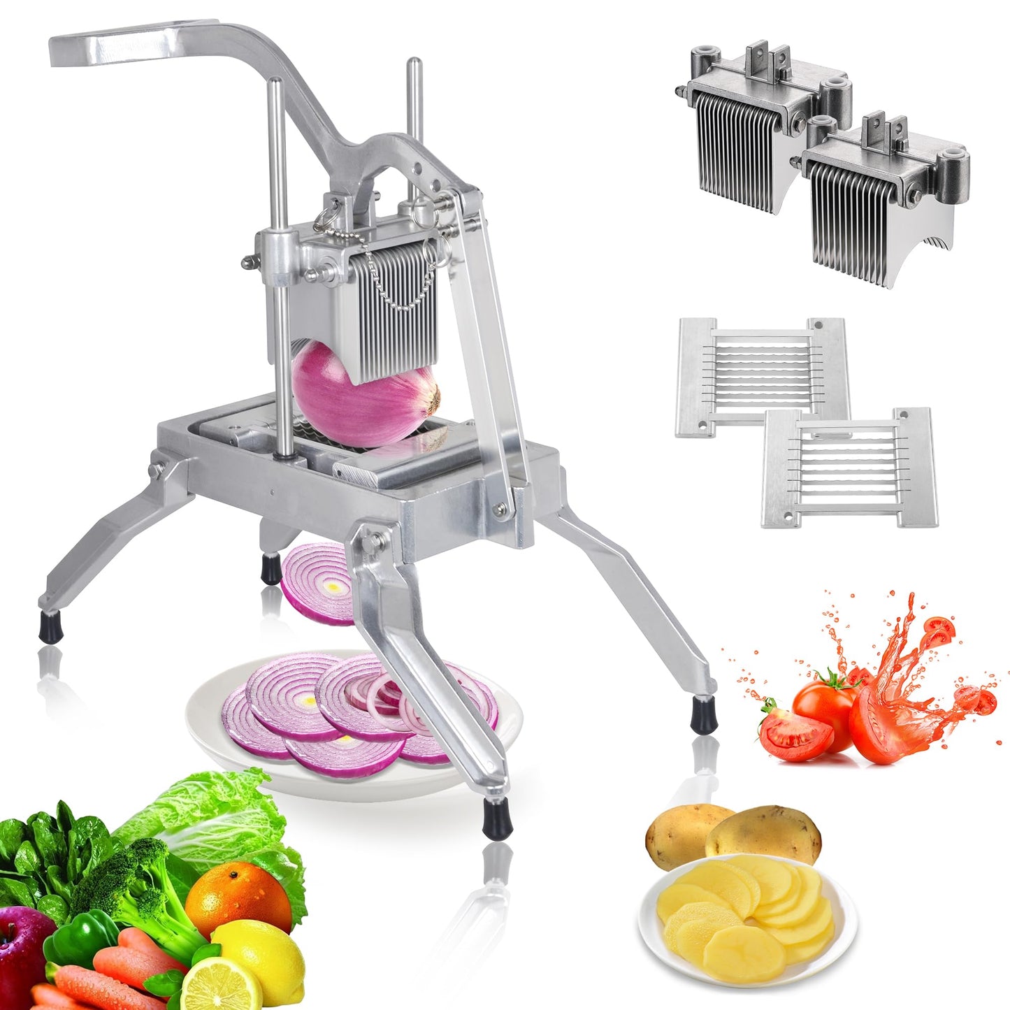 Hakka French Fry Cutter, Commercial Vegetable Chopper Potato Slicer Stainless Steel French Fries Machine with Suction Feet for Patatoes/Carrots/Cucumbers, including 3 Blades(1/4", 3/8",1/2")