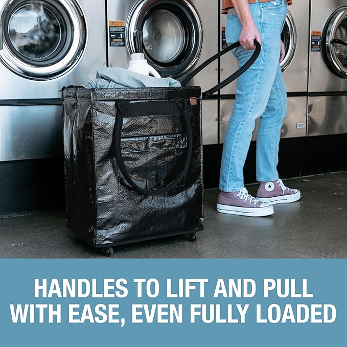 CleverMade Hauler Rolling Tote Bag, 90L Collapsible Portable Shopping Cart with Wheels for Groceries, Laundry, Organization – Heavy Duty Utility Tote with 75 lb Capacity, Basket with Wheels, Black