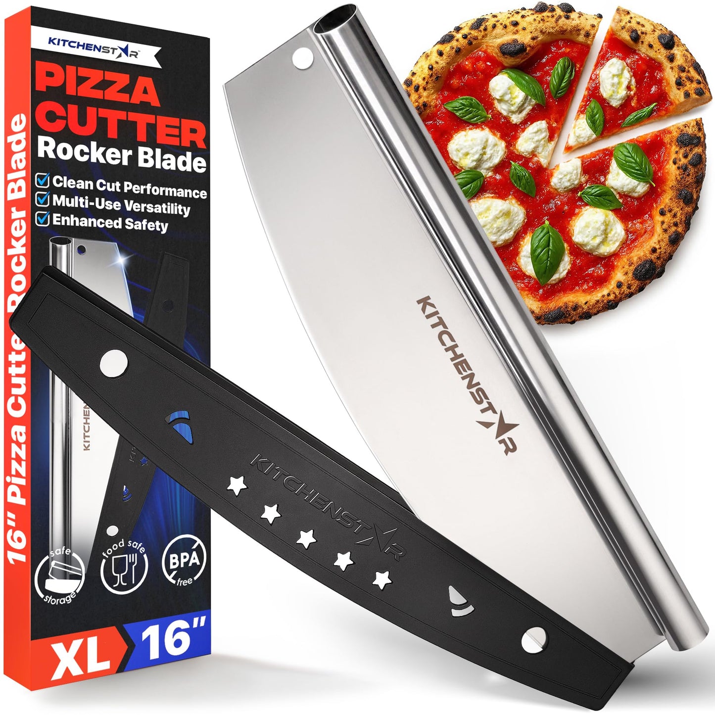 18-Inch Pizza Cutter Rocker Blade, 304 Stainless Steel Slicer Knife, Silver