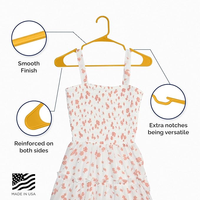 Plastic Hangers 50 Pack - Space Saving Clothes Hangers, Made in USA, Durable & Strong Plastic Shirt & Coat Hanger with Notches & Shoulder Grooves, Non-Slip Hangers | Scoreboard Yellow