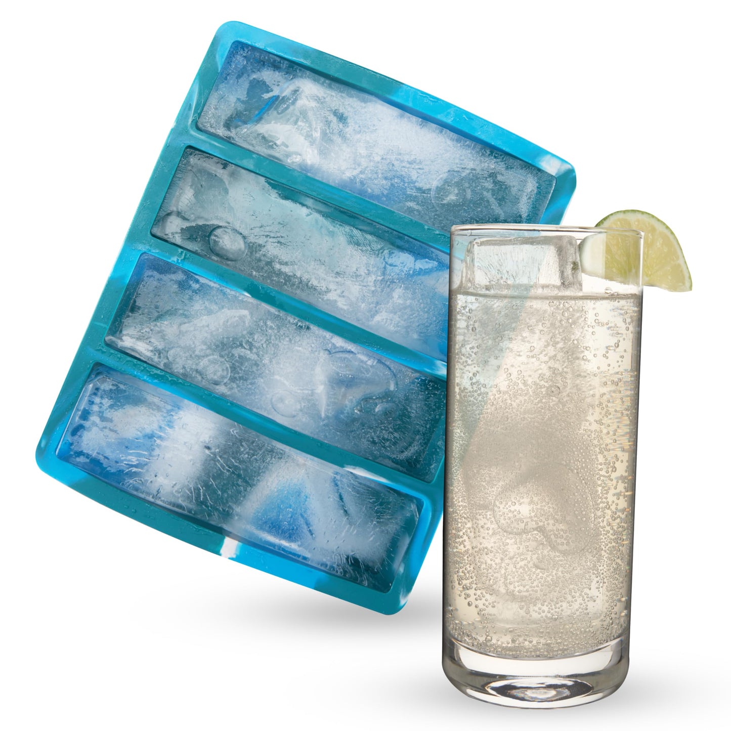 Host Ice Cube Tray with Lid, Makes 15 1.25" Cubes, Durable Silicone Trays, Perfect for Cocktails, Beverages, Mocktails, Iced Coffee, Tea, Infused Water, Kitchen Essentials, Set of 1, Blue Marble