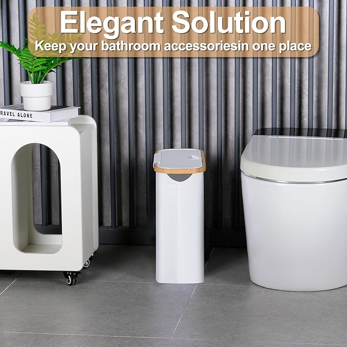 efluky Toilet Paper Basket 28L, Toilet Paper Holder with Lid for Bathroom, Free Standing Storage Organizer Holds Up to 9-12 Rolls (White, 1) (Pack of 2)