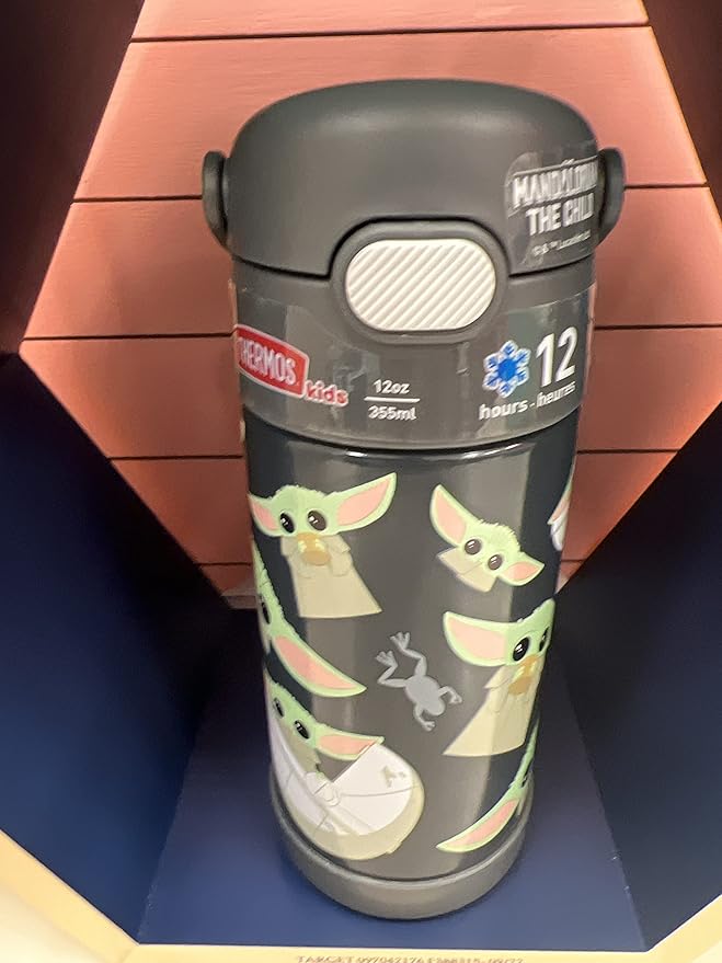 THERMOS FUNTAINER Water Bottle with Straw - 12 Ounce - Kids Stainless Steel Vacuum Insulated Water Bottle with Lid, Mandalorian