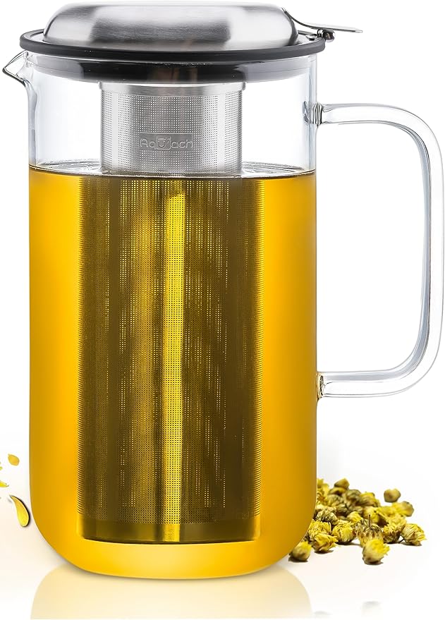 Aquach 68oz Glass Teapot with Infuser, Stovetop Safe Borosilicate Tea Pot