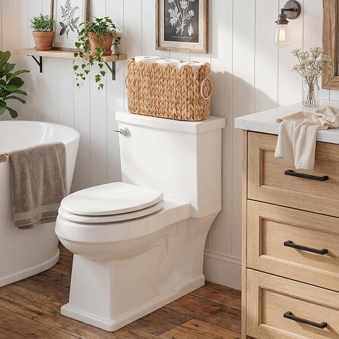 StorageWorks Scalloped Bathroom Toilet Paper Storage Holder, Wicker Toilet Paper Basket for 6 Regular Rolls, Slim Scalloped Basket Organizer with Handles, Water Hyacinth Storage Baskets for Bathroom