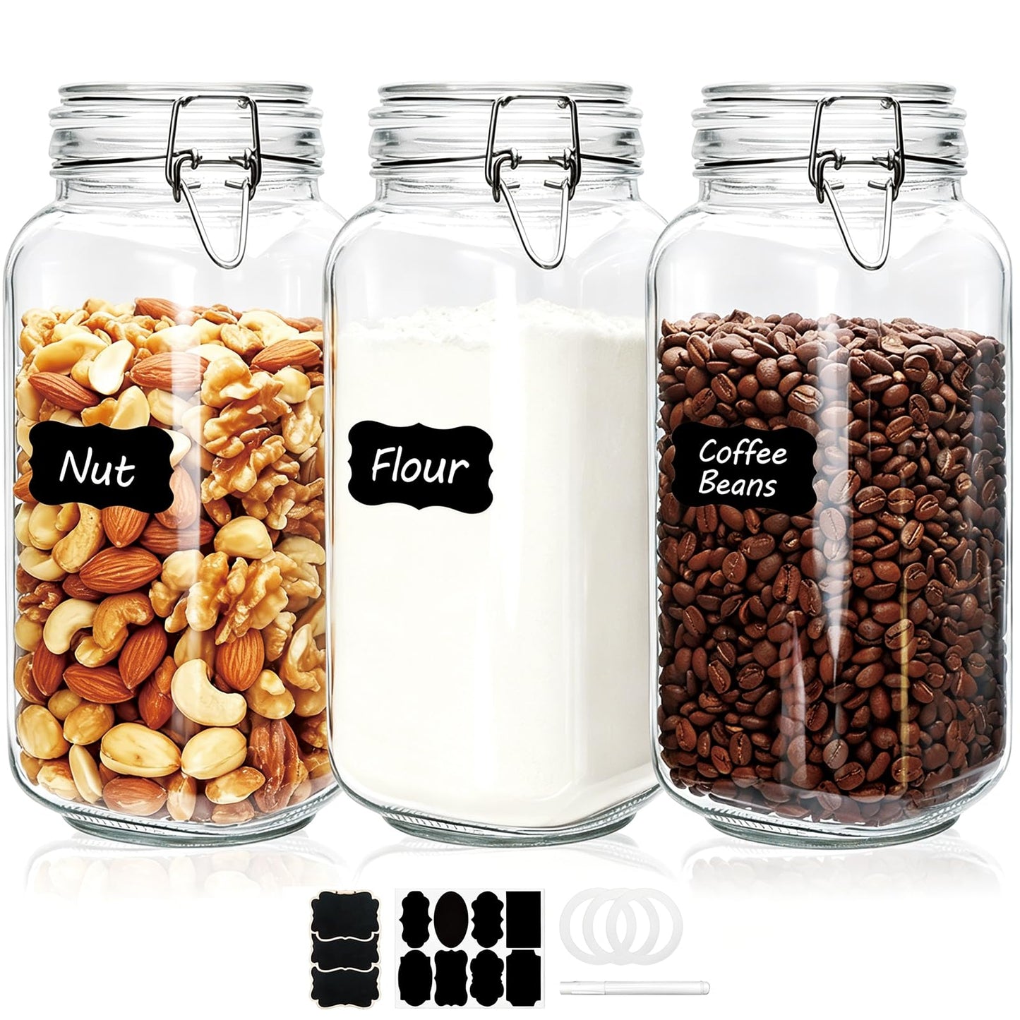 Flrolove 32oz Set of 4 Glass Kitchen Storage Canister Mason Jars with Lids