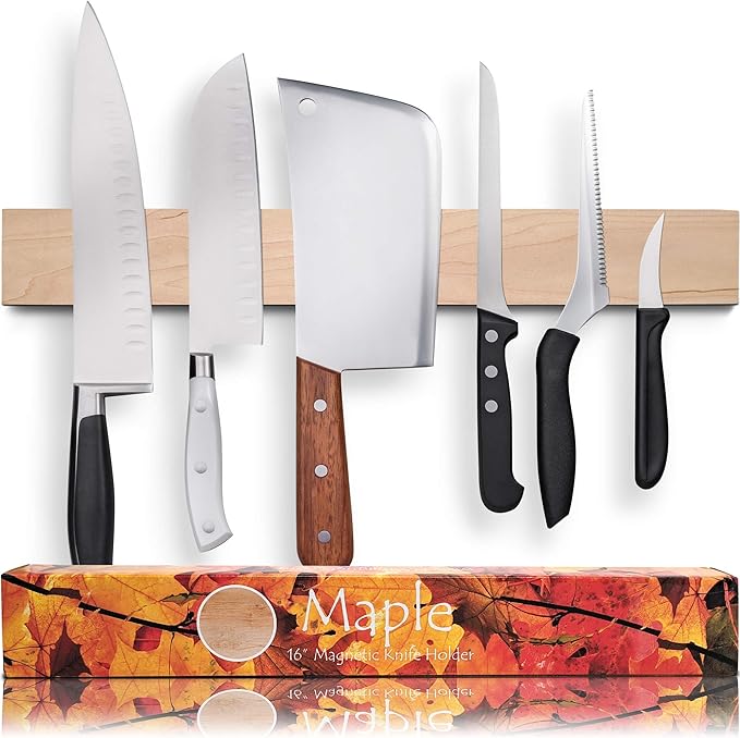 Premium 10 Inch (Small Size) Dark Walnut Wood Magnetic Knife Holder – Professional Wooden Magnetic Knife Strip - Space-Saving Knife Rack/Knife Bar With Powerful Magnetic Pull Force (Upgraded Version)