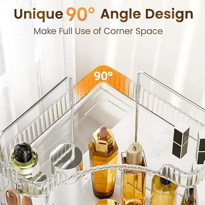 Corner Bathroom Counter Organizer 2 Tier Bathroom Organizers and Storage Countertop with Hooks Skin Care Exquisite Vanity Organizer Countertop Bathroom Storage Dresser, Kitchen-Clear