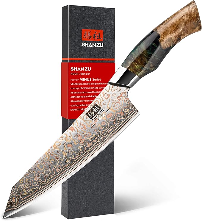 SHAN ZU Damascus Chef Knife 8 inch, Japanese Kitchen Knives