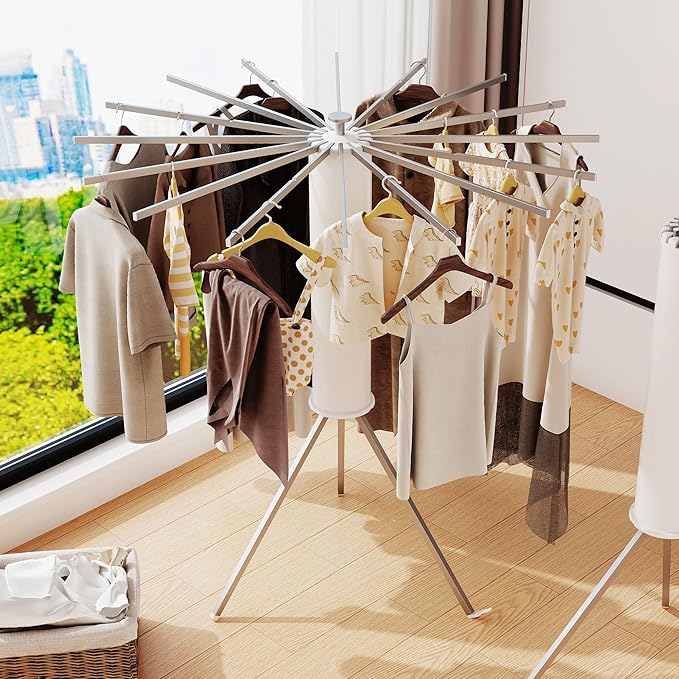 Clothes Drying Rack,Drying Rack Clothing,Laundry Drying Rack,Floor Standing,16 Aluminium Poles,Collapsible,Retractable,Foldable,Folding Laundry Rack