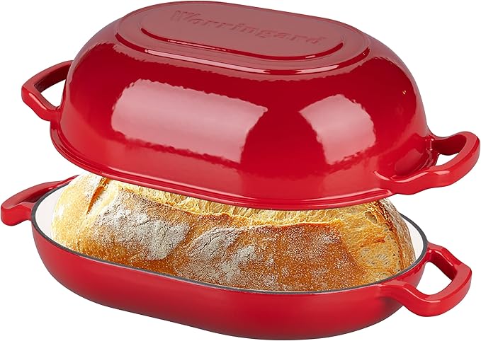 VORRINGARD Enameled Cast Iron Sourdough Bread Oven, Dutch Oven, Loaf Cast Iron Bread Pan for Homemade Bread Baking, Meatloaf Pan with Lid, 7QT, Pink