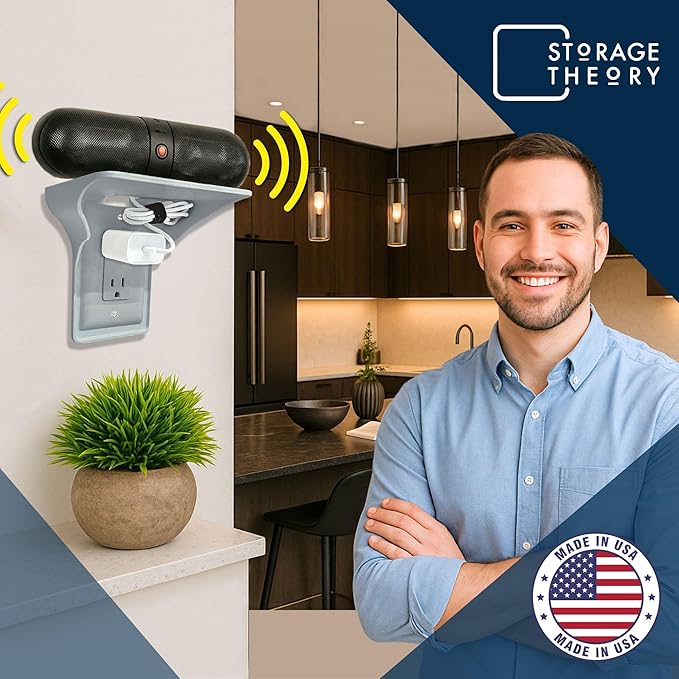 BeraTek Power Perch Wall Outlet Shelf | Declutter & Reclaim Counter Space | Bedroom & Bathroom Organizing Shelves | Alexa Echo Dot Holder, Router Shelf, Holds Electric Toothbrush | Gray, 2-Pack