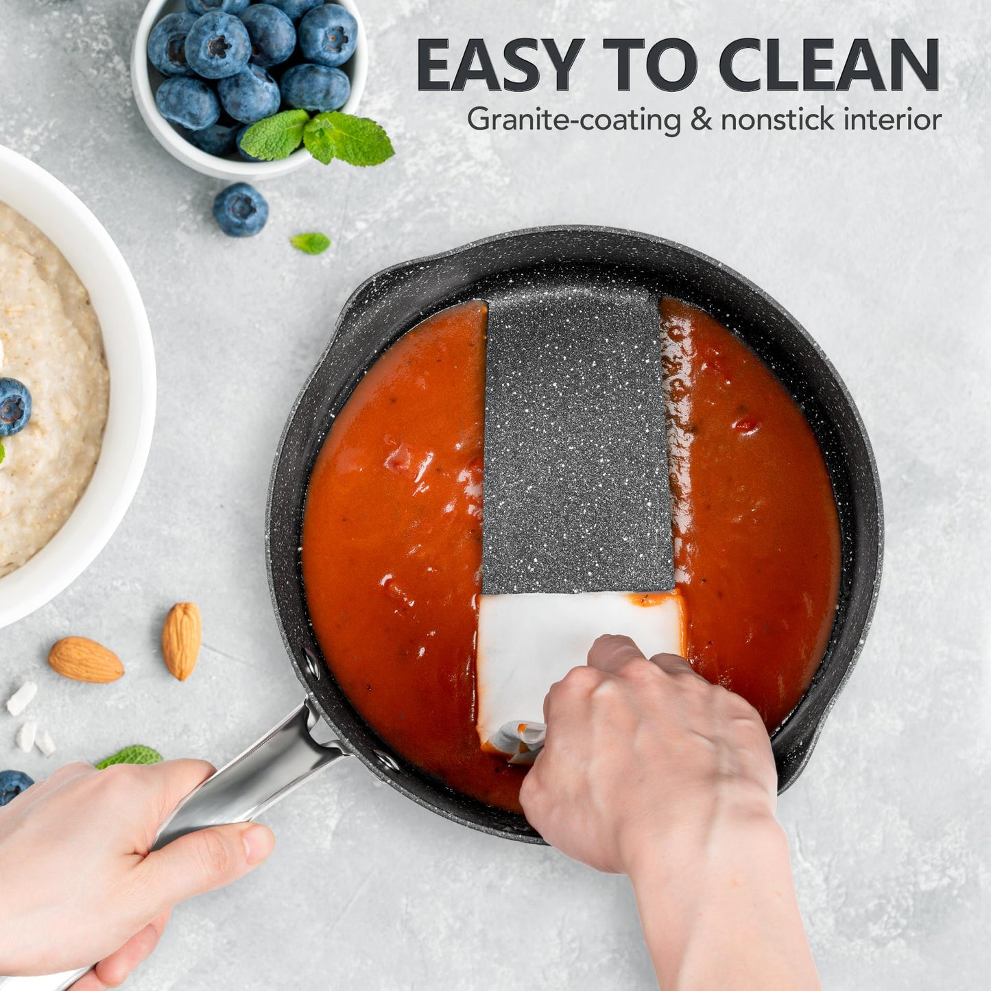 MICHELANGELO Hard Anodized Saucepan Set with Lids, Nonstick Saucepan with Pour Spouts & Strainer Lid for Easy Pour, Granite Derived Coating Sauce Pot Set - 1.5QT & 2QT &3QT Induction Sauce Pans