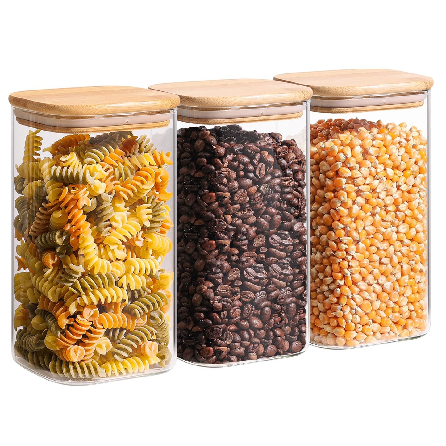 ComSaf Square Glass Containers with Lids 0.6 Qt, Set of 6 Small Glass Jars