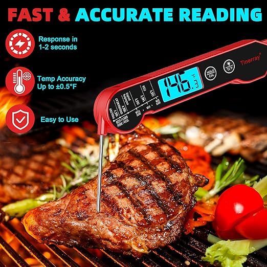 Professional Digital Meat Thermometer Instant Read Waterproof – Folding Probe Food Thermometer with Backlight & Calibration, Fast Read for BBQ, Grill, Deep Fry, Cooking, Liquids, Gift for Chef