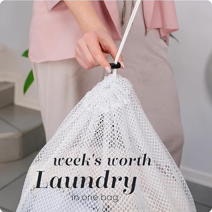Handy Laundry Mesh XL Laundry Bags - Durable, Machine Washable with Secure Drawstring Closure - Perfect for College Dorms, Laundromats, Apartments (White, 2-Pack)