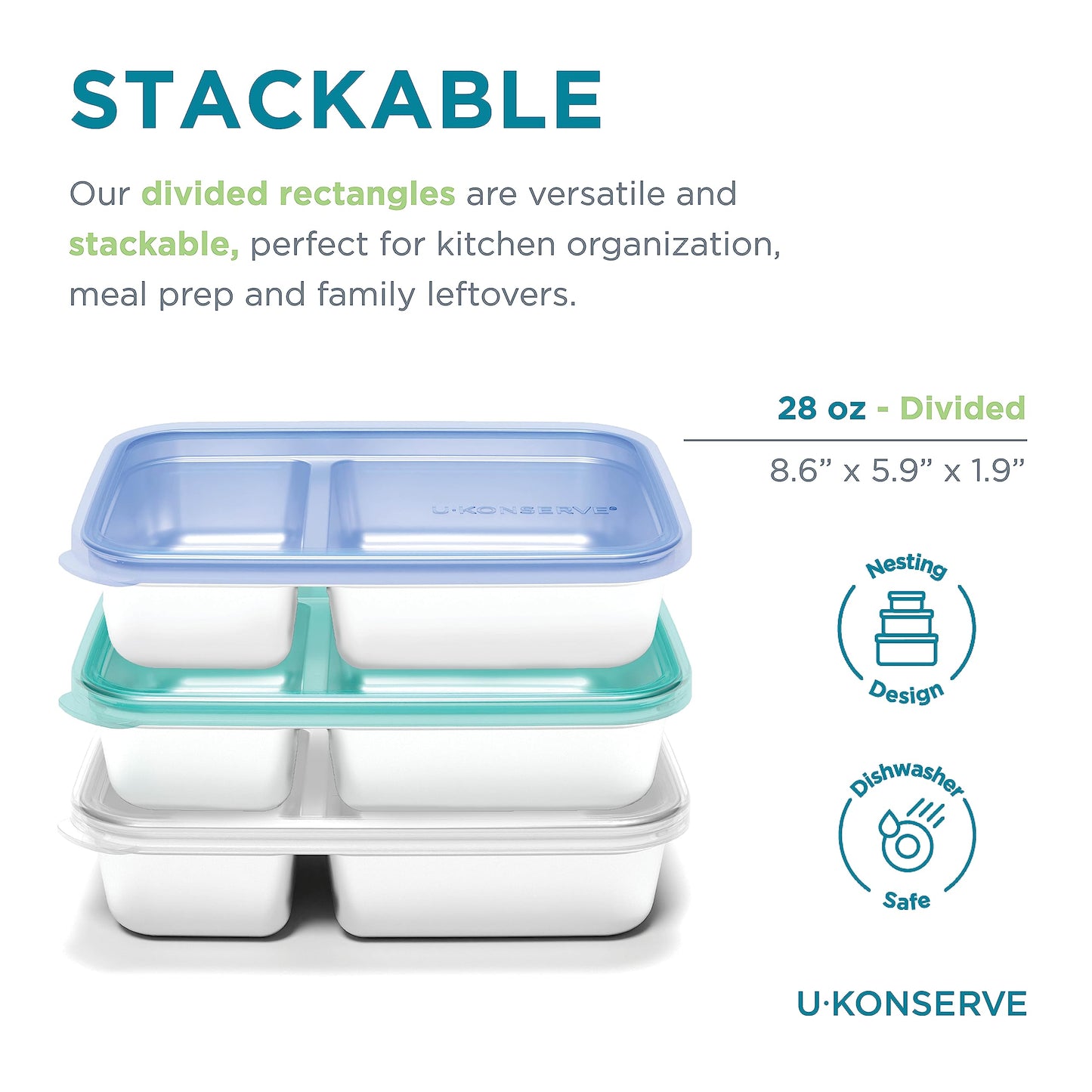 U-Konserve 24 oz Divided 3-Section Stainless Steel Container Clear