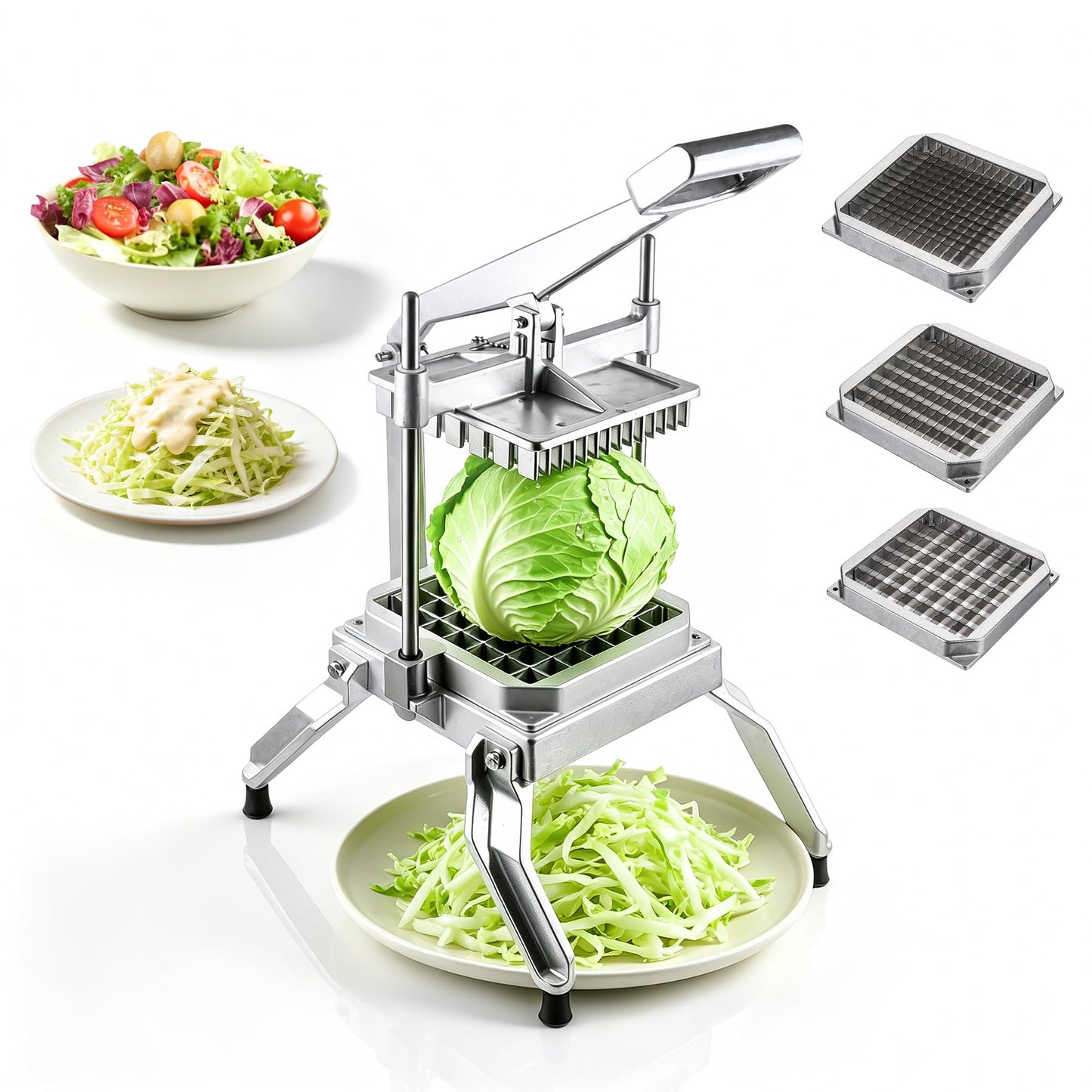 Hakka French Fry Cutter, Commercial Vegetable Chopper Potato Slicer Stainless Steel French Fries Machine with Suction Feet for Patatoes/Carrots/Cucumbers, including 3 Blades(1/4", 3/8",1/2")