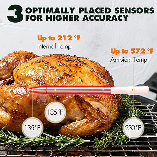 ChefLab AI Digital Meat Thermometer, 500 ft Long Range Bluetooth Grill Thermometer for Smoker, Oven, BBQ, Digital Food Thermometer for Kitchen Cooking (Single Probe)