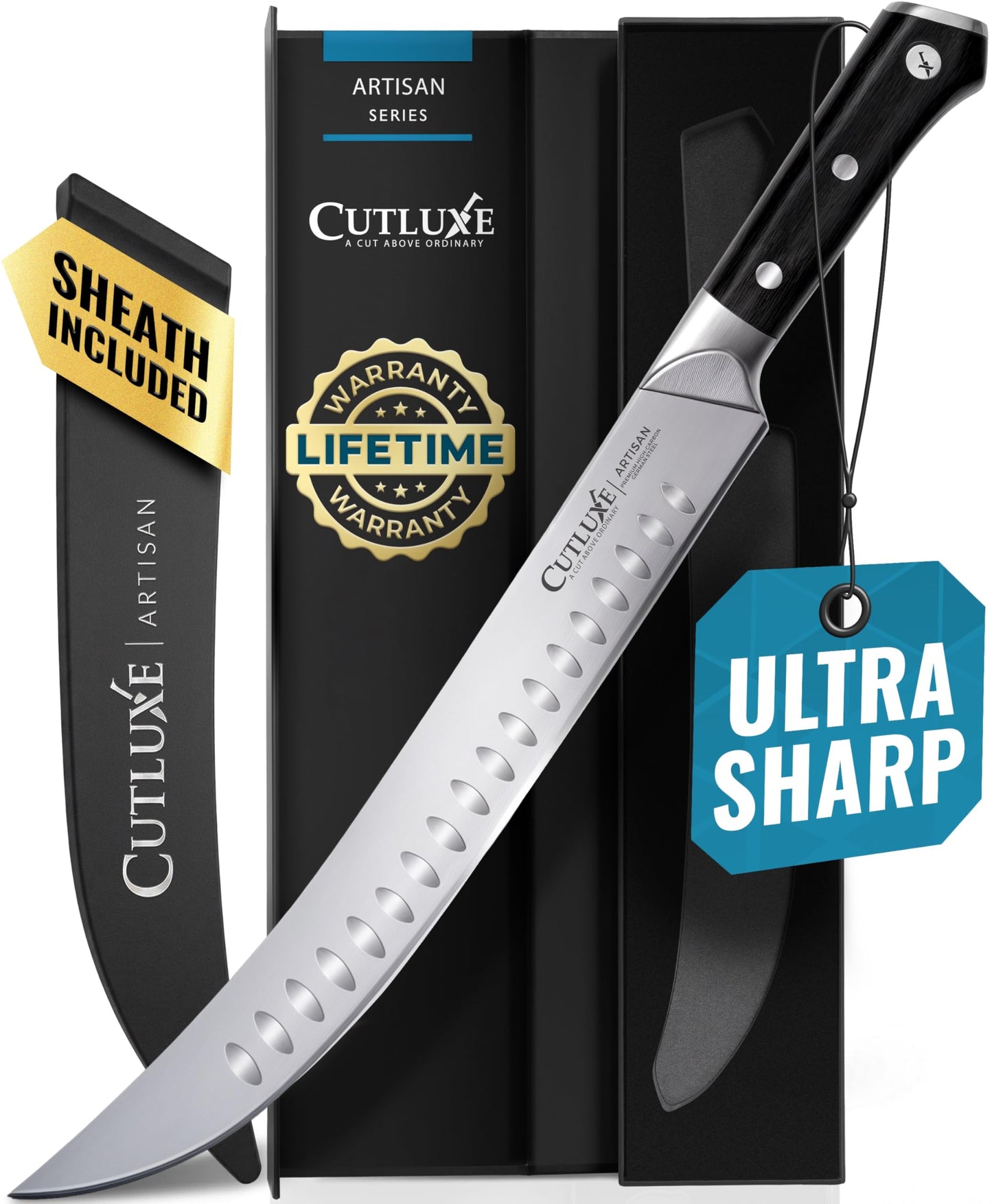 Cutluxe Butcher Knife 10" Bullnose Carving Knife for Meat – German Steel
