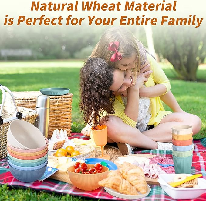 becutlery Reusable Bowls Set Unbreakable Cereal Bowls,24 OZ Wheat Straw Fiber Lightweight Bowl Sets 8, Microwave and Dishwasher Safe,Use for Ramen, Soup, Salad -Multi Color