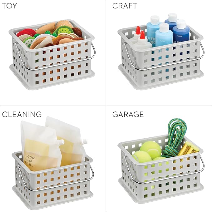 iDesign Plastic Handle-Portable Shower Caddy-Set of 3-Light Gray Basket