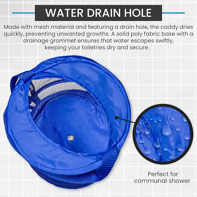 Handy Laundry Foldable Shower Caddy - Collapsible, Portable, Drainage Hole, Carry Handle, Large Compartments. Great Organizer for Camp, Travel, Gym, and Dorm (Blue)
