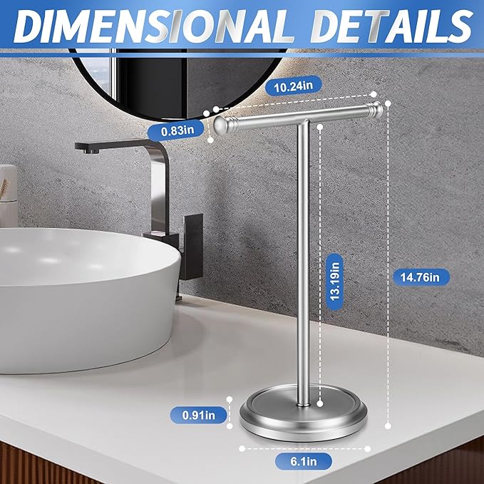 Hand Towel Holder Stand, Stainless Steel Free Standing Towel Rack Stand, Rust-Proof Towel Bar for Bathroom Kitchen Countertop, Brushed Nickel, 2 Pack