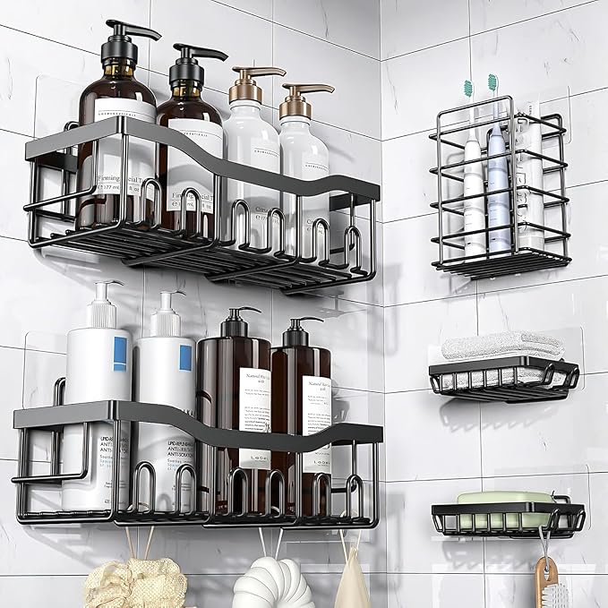 Shower Caddy Adhesive Replacement Hooks, Strong Waterproof Strips, No Drilling for Bathroom Shelves, Kitchen Racks, and Soap Holders (Transparent-4 Pack 3 Hook)