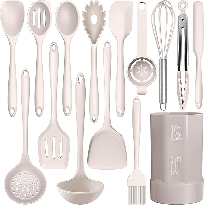 AOTHOD Silicone Cooking Utensils Set - 446°F Heat Resistant Silicone Kitchen Utensils,Spatula,Spoon, Kitchen Utensil Sets Gadgets Tools Set for Nonstick Cookware,Dishwasher Safe BPA FREE (Multicolor)